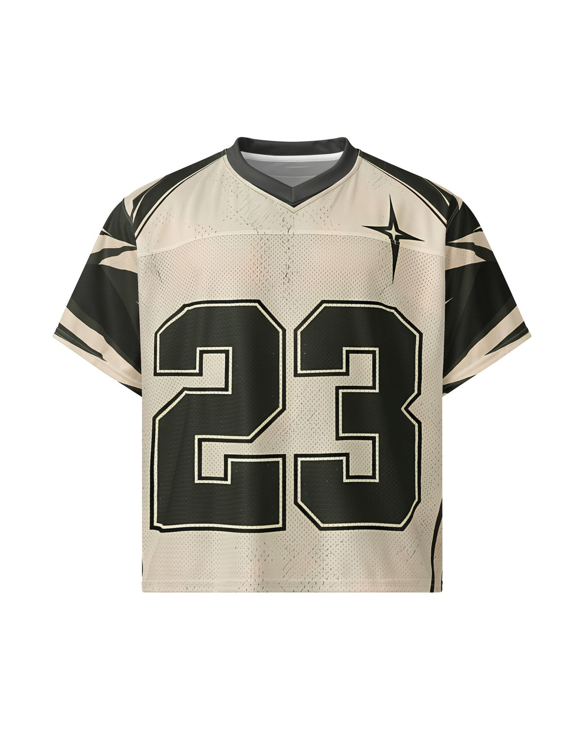 "ST VINCE" cream and black football jersey, front view, on white