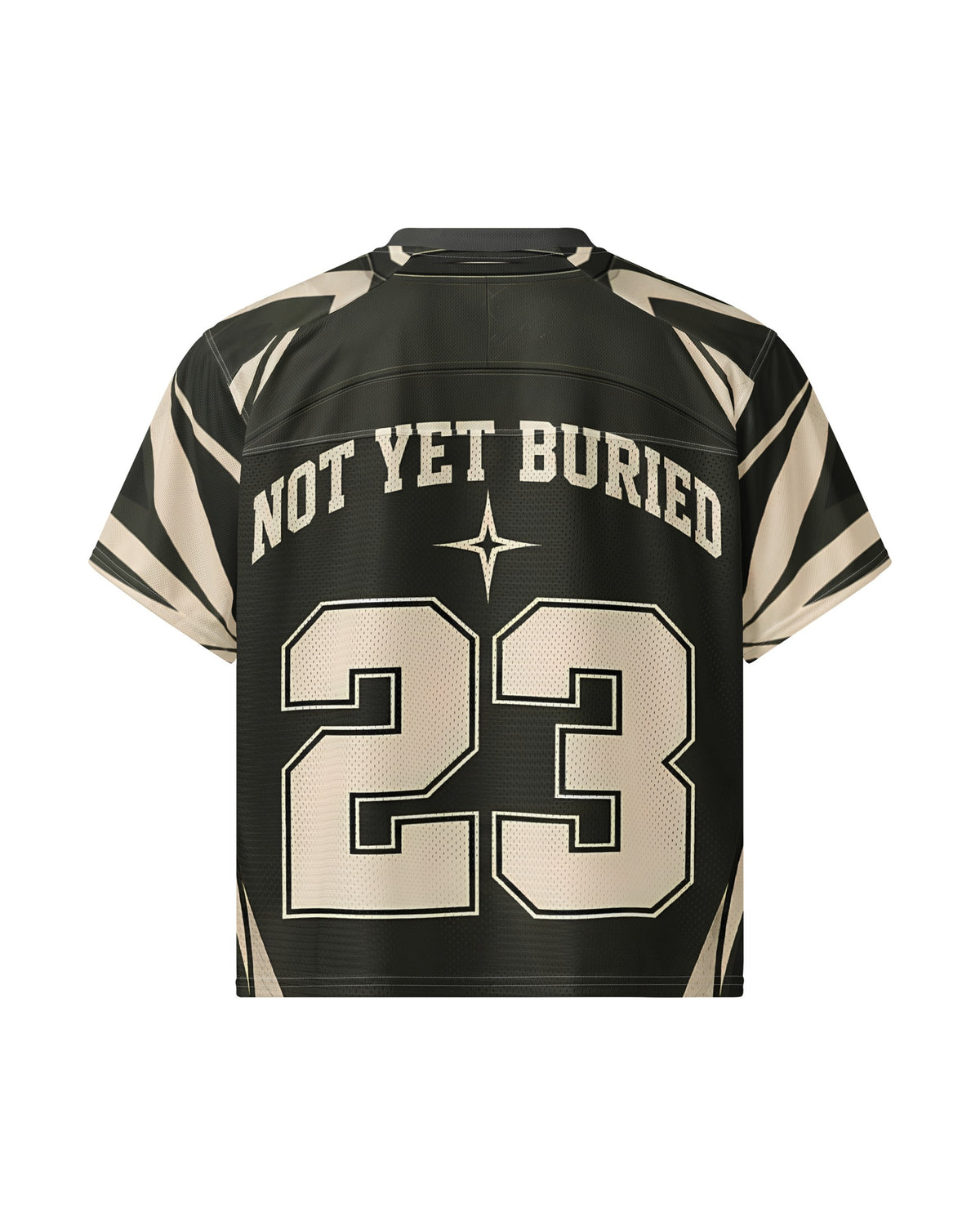 "ST VINCE" cream and black football jersey, back view, on white